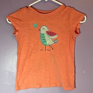 Jumping Beans Girl’s T-Shirt Orange Bird Appliqué Cap Sleeve Top Size 6 Cute